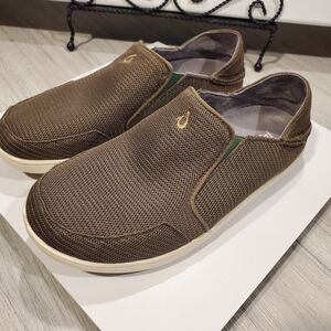 OluKai Nohea Brown & White Mesh Slip-On Loafers Mens Size 8.5